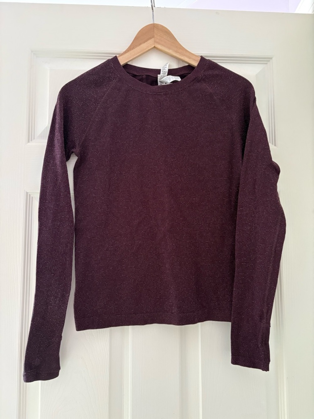 Athleta Long Sleeve Crew in Plum with Sparkles